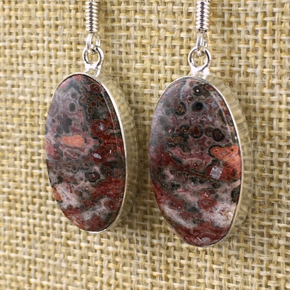 New Jasper Stone Hook Dangle Silver Earrings - Picture 9 of 9